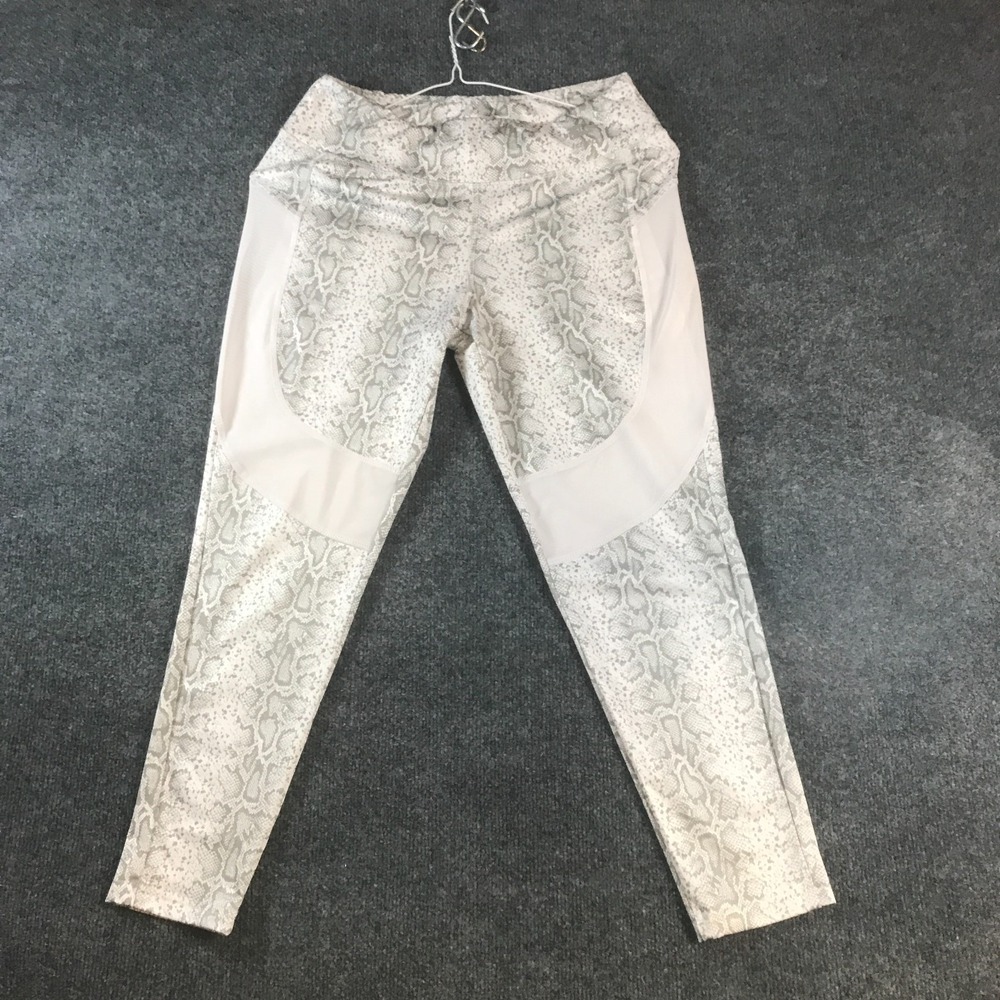 Womens Cropped Leggings 29x24 Gray Snakeskin Print Stretch Gym Athletic Workout